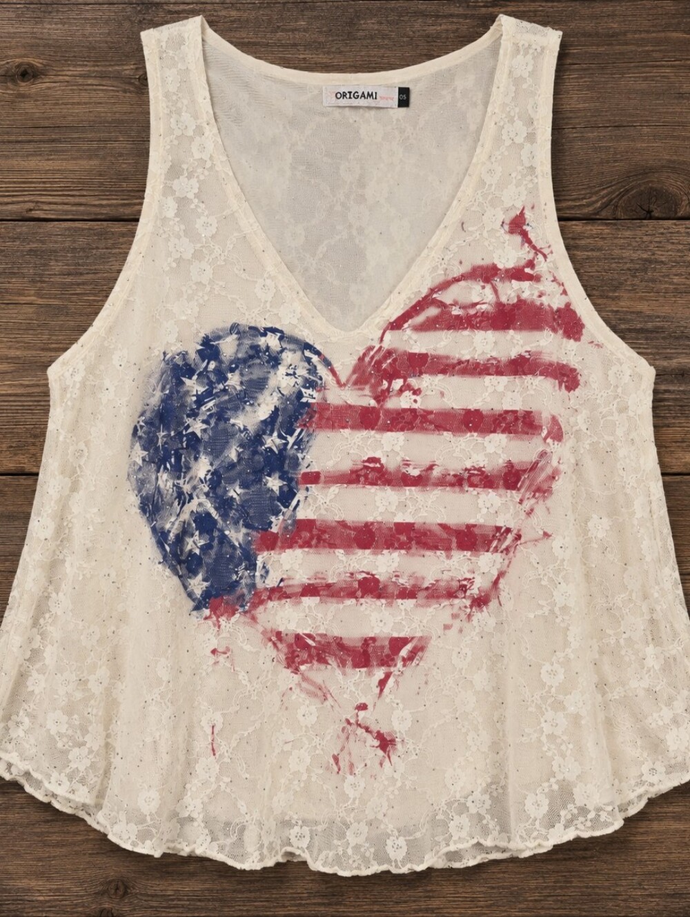 #1863 Origami All-American Heart Lace Tank